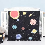 🚀 tillyou 4-piece space theme crib bedding set for boys: luxury nursery essential - comforter, crib skirt, microfiber sheets, standard size, black logo