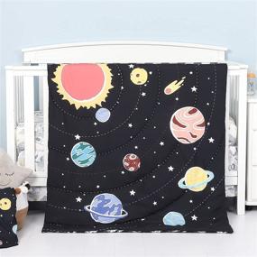 img 4 attached to 🚀 TILLYOU 4-Piece Space Theme Crib Bedding Set for Boys: Luxury Nursery Essential - Comforter, Crib Skirt, Microfiber Sheets, Standard Size, Black