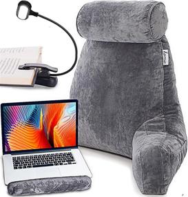 img 4 attached to 🛏️ Homie Reading Bed Rest Pillow: Ultimate Comfort with Wrist Support, Arm Rests, Light, and Back Support - Gray, Large