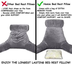 img 1 attached to 🛏️ Homie Reading Bed Rest Pillow: Ultimate Comfort with Wrist Support, Arm Rests, Light, and Back Support - Gray, Large