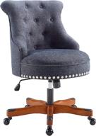 🪑 stylish and comfortable linon talia office chair in blue with dark walnut wood base logo