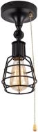 💡 adjustable metal cage industrial farmhouse semi flush mount ceiling light with pull chain, black - 1 light close to ceiling light, directional wall sconce wall lamp with pull string for kitchen laundry логотип