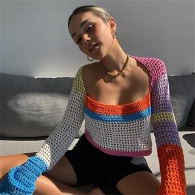 img 2 attached to Womens Crochet Knitted Multicolor Stripes Women's Clothing
