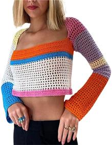 img 4 attached to Womens Crochet Knitted Multicolor Stripes Women's Clothing