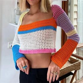 img 3 attached to Womens Crochet Knitted Multicolor Stripes Women's Clothing