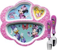🍽️ zak designs disney dinnerware set with melamine 3-section divided plate and utensil - durable material, perfect for kids - 3 piece, minnie mouse 3pc logo
