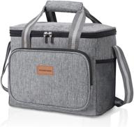 🥪 potentcera large grey lunch bag - reusable insulated lunch box cooler tote for office school picnic beach - 24 can capacity (15l) - men's and women's lunch tote bag logo