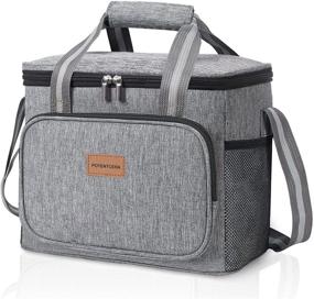 img 4 attached to 🥪 Potentcera Large Grey Lunch Bag - Reusable Insulated Lunch Box Cooler Tote for Office School Picnic Beach - 24 Can Capacity (15L) - Men's and Women's Lunch Tote Bag