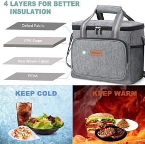 img 3 attached to 🥪 Potentcera Large Grey Lunch Bag - Reusable Insulated Lunch Box Cooler Tote for Office School Picnic Beach - 24 Can Capacity (15L) - Men's and Women's Lunch Tote Bag