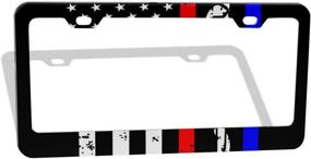 img 3 attached to 🚓 Enhance Your Vehicle with a Meaningful Police Firefighter EMT Flag License Plate Frame in Thin Blue Red Line American Flag Design - Premium Quality Alumina Material for an Eye-Catching Look! Auto Car Tag Holder Ideal for Army, Engineer & Military Personnel - Stylish Plate Cover