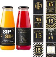 🎉 premium set of 20 gold and black happy 15th birthday juice bottle labels stickers - perfect party decorations for 15 years celebration! логотип