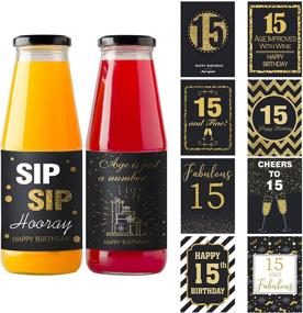 img 4 attached to 🎉 Premium Set of 20 Gold and Black Happy 15th Birthday Juice Bottle Labels Stickers - Perfect Party Decorations for 15 Years Celebration!