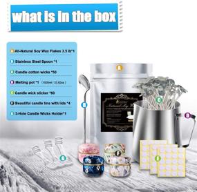 img 3 attached to 🕯️ Complete Candle Making Starter Kit: 3.5LB Natural Soy Wax, 1pc Pouring Pot, 50pcs Wicks, 60pcs Stickers, 3pcs 3-Hole Wick Holder, 4pcs Tins, 1pc Spoon - Perfect for Beginners