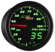 maxtow double vision 100 psi fuel pressure gauge kit - a complete solution for trucks - 2-1/16" 52mm size - includes sensor & digital readout - black gauge face with green led dial illumination logo