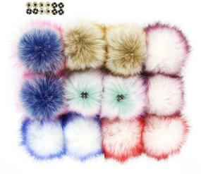 img 4 attached to 🦊 12pcs Mixed Colors 4.7 Inches Faux Fox Fur Removable Pom Poms Balls with Press Buttons for Knitting Hats