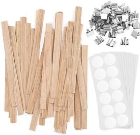 img 4 attached to 🕯️ 100 Pieces of Smokeless Wooden Candle Wicks – Long Lasting Flame – 6" X 0.5" Natural Candle Cores with Iron Stand and Glue Dot for DIY Candle Crafts