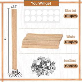 img 3 attached to 🕯️ 100 Pieces of Smokeless Wooden Candle Wicks – Long Lasting Flame – 6" X 0.5" Natural Candle Cores with Iron Stand and Glue Dot for DIY Candle Crafts