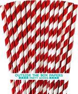 100 pack of 7.75-inch red stripe paper straws - christmas foil design - outside the box papers brand logo