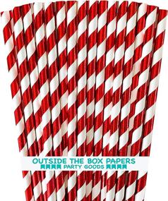 img 4 attached to 100 Pack of 7.75-Inch Red Stripe Paper Straws - Christmas Foil Design - Outside the Box Papers Brand