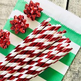 img 1 attached to 100 Pack of 7.75-Inch Red Stripe Paper Straws - Christmas Foil Design - Outside the Box Papers Brand