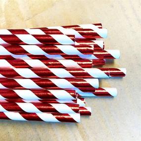 img 2 attached to 100 Pack of 7.75-Inch Red Stripe Paper Straws - Christmas Foil Design - Outside the Box Papers Brand