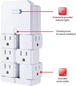 img 3 attached to 🔌 GE Pro 6-розеточный удлинитель с защитой от перенапряжения, с вертящимися розетками, стенным адаптером, поворотом на 90°, 1080 Джоулей, гарантией, UL-сертификацией, цвет: белый (37063)