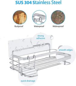 img 3 attached to ABC Shower Caddy Shower Rack - Wall Mounted with 2 Movable Hooks | No Drilling Adhesive Organizer | Storage Rack for Toilet, Shampoo | Ideal for Dorm, Kitchen | SUS304 Stainless Steel Bathroom Shelf