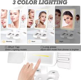 img 2 attached to 💄 Enhanced Tri-fold LED Makeup Vanity Mirror: 72 Lights, Adjustable Height, Touch Dimming, 10X Magnification & Dual Power - Portable for Travel (White)