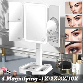 img 3 attached to 💄 Enhanced Tri-fold LED Makeup Vanity Mirror: 72 Lights, Adjustable Height, Touch Dimming, 10X Magnification & Dual Power - Portable for Travel (White)