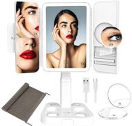 💄 enhanced tri-fold led makeup vanity mirror: 72 lights, adjustable height, touch dimming, 10x magnification & dual power - portable for travel (white) logo