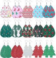 hanpabum set of 15 pairs christmas faux leather earrings for women and girls - xmas lightweight teardrop dangle earrings ideal for christmas party logo