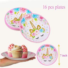 img 2 attached to 🦄 Unicorn Themed Party Supplies Set - Complete Tableware for Girls' Birthday or Baby Shower, Serves 16 Guests