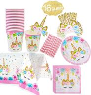 🦄 unicorn themed party supplies set - complete tableware for girls' birthday or baby shower, serves 16 guests logo