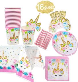 img 4 attached to 🦄 Unicorn Themed Party Supplies Set - Complete Tableware for Girls' Birthday or Baby Shower, Serves 16 Guests