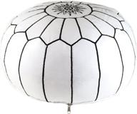 👜 handmade moroccan pouf footstool ottoman - genuine white leather with hand embroidered black stitching, unstuffed logo