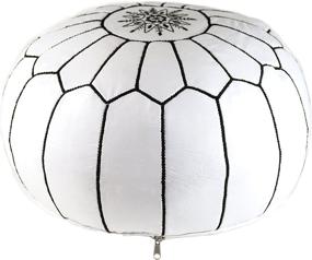 img 4 attached to 👜 Handmade Moroccan Pouf Footstool Ottoman - Genuine White Leather with Hand Embroidered Black Stitching, Unstuffed