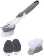 🧽 ohom dish washing set: heavy duty delaware soap dispensing dish sponge with wand for effective dish cleaning - gray, 9.4inch logo
