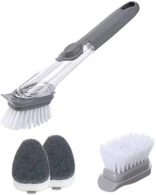 img 4 attached to 🧽 OHOM Dish Washing Set: Heavy Duty Delaware Soap Dispensing Dish Sponge with Wand for Effective Dish Cleaning - Gray, 9.4inch