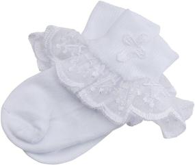 img 1 attached to Белые носки Тип Топ для девочек на крестины, первое причастие или крещение с крестиком: элегантные и священные аксессуары