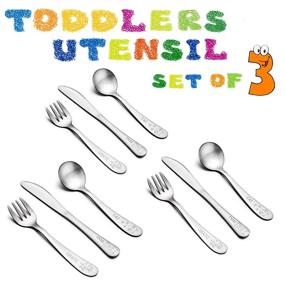 img 3 attached to 🍽️ E-far 9-Piece Stainless Steel Baby Utensil Set - Toddler Cutlery with Cute Animals Pattern - Training & Transition - Dishwasher Safe