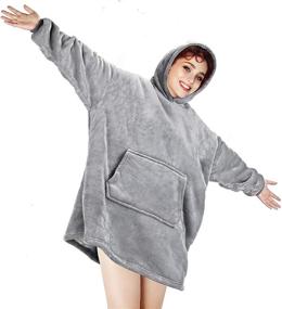 img 4 attached to 🧥 Cozy and Warm Blanket Sweatshirt Hoodie with Sleeves and Giant Pockets for Men and Women - Gary