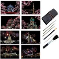 🌈 rainbow scratch paper art: craft night view painting kits for adults and kids - fireworks & sakura designs, 8 sheets scratch cards & scratch drawing pen included logo