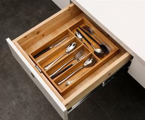 img 1 attached to 🍴 5-Compartment Bamboo Cutlery Tray – Kitchen Utensil, Silverware, and Flatware Drawer Organizer Dividers