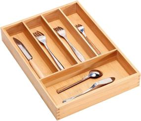 img 4 attached to 🍴 5-Compartment Bamboo Cutlery Tray – Kitchen Utensil, Silverware, and Flatware Drawer Organizer Dividers