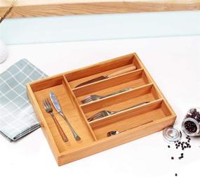 img 3 attached to 🍴 5-Compartment Bamboo Cutlery Tray – Kitchen Utensil, Silverware, and Flatware Drawer Organizer Dividers