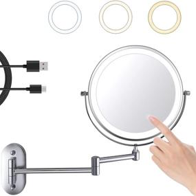 img 4 attached to 💄 ZEPHBRA Wall Mounted Makeup Mirror 8-Inch LED Touch Screen Adjustable Light Double Sided 1X/5X Magnifying Vanity Mirror Swivel Extendable for Bathroom Hotels - Battery Powered