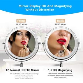 img 2 attached to 💄 ZEPHBRA Wall Mounted Makeup Mirror 8-Inch LED Touch Screen Adjustable Light Double Sided 1X/5X Magnifying Vanity Mirror Swivel Extendable for Bathroom Hotels - Battery Powered