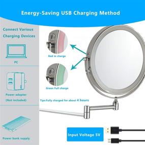 img 3 attached to 💄 ZEPHBRA Wall Mounted Makeup Mirror 8-Inch LED Touch Screen Adjustable Light Double Sided 1X/5X Magnifying Vanity Mirror Swivel Extendable for Bathroom Hotels - Battery Powered