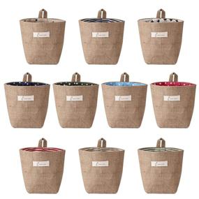 img 4 attached to 📦 Sansheng 10 Pack Wall-Hanging Storage Bags - Cotton Linen Organizers for Home - Foldable Decorative Baskets - Family Organizer Box (Color as Shown)