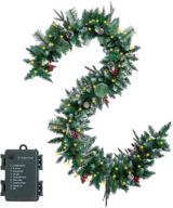 snow flocked christmas garland with 50 lights, pine cones, and red berries - perfect holiday season decorations for winter christmas logo